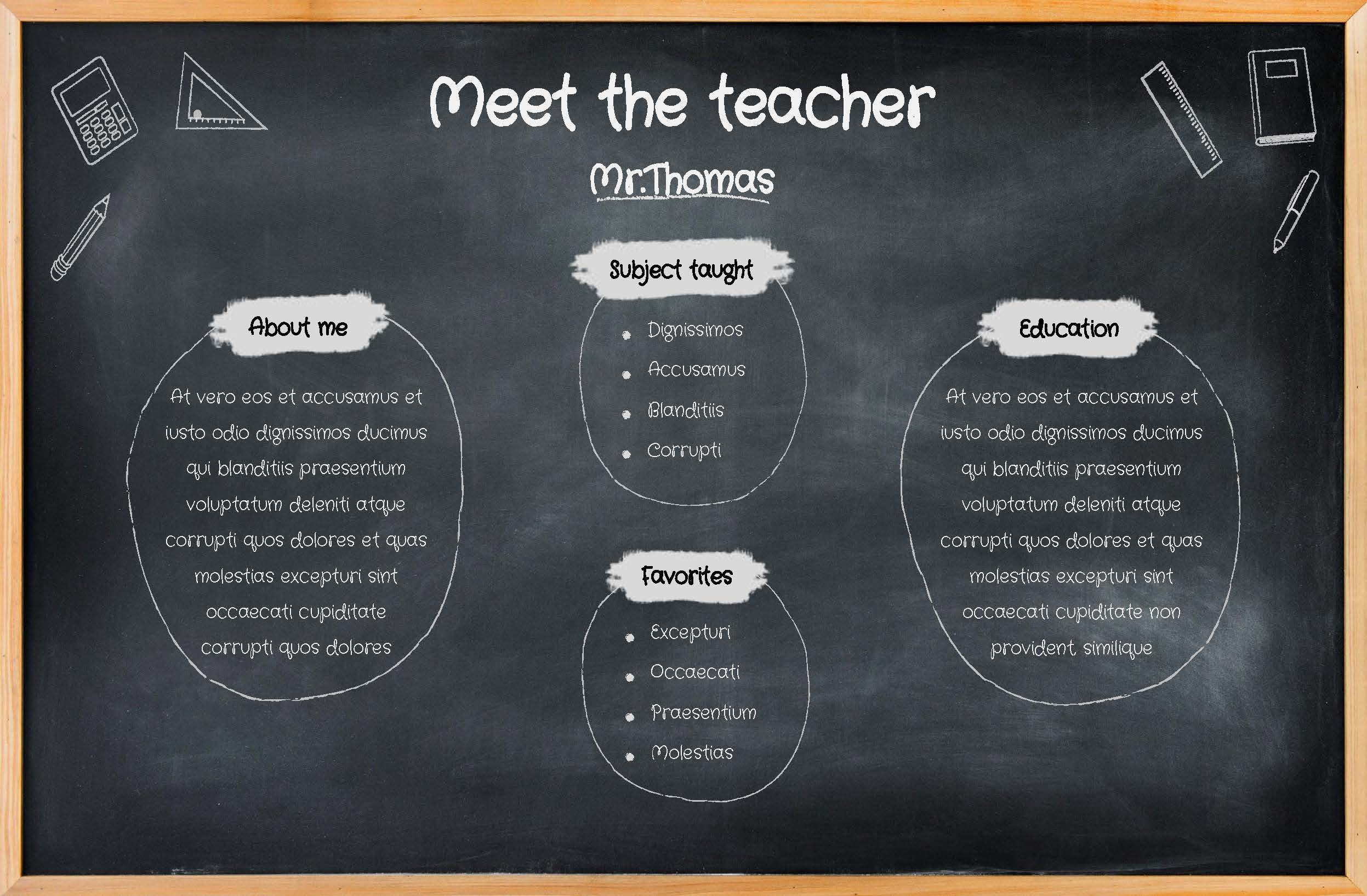 Black Board Theme Meet The Teacher Slide Template SlideKit