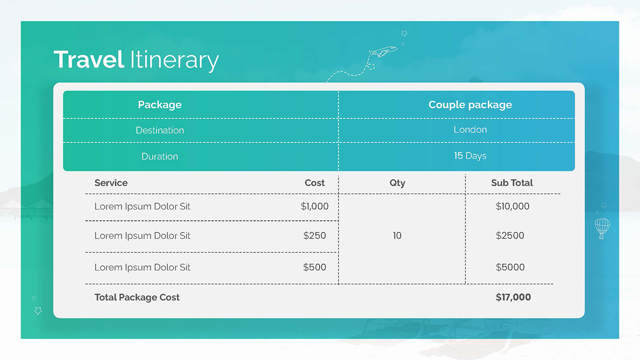 Travel Itinerary PowerPoint Template Free - SlideKit