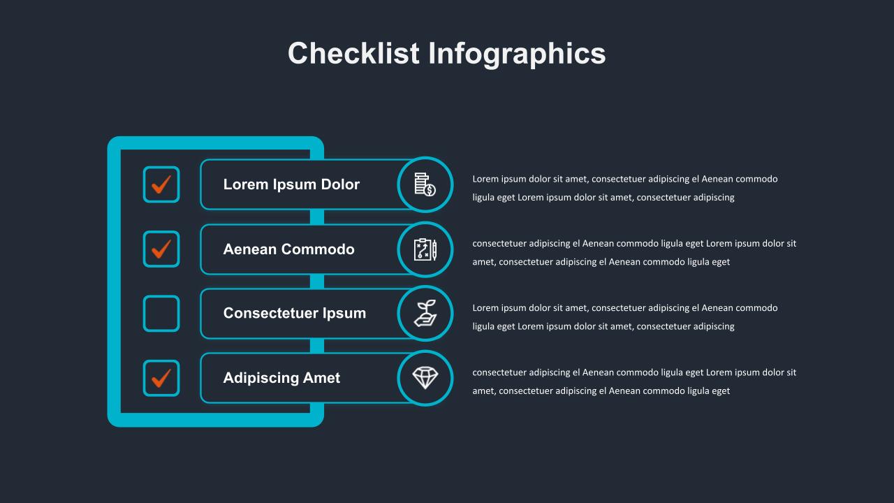 Dark Theme Editable Checklist Template Powerpoint - SlideKit