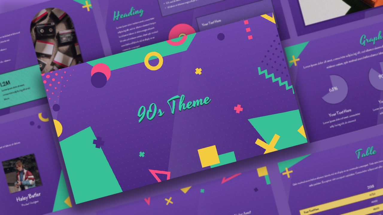 Free 90s Theme PowerPoint Template Mock Up