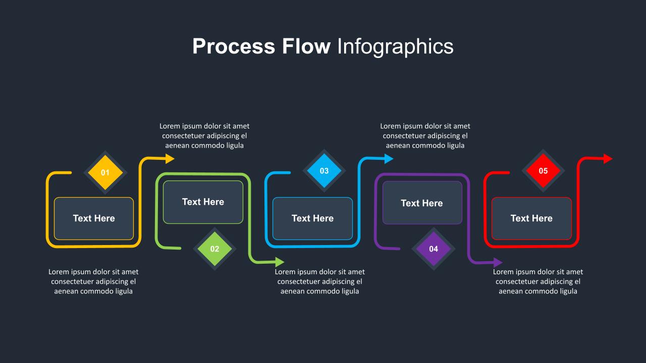 Infographics Process Flow Dark Theme Design Template For Powerpoint and ...