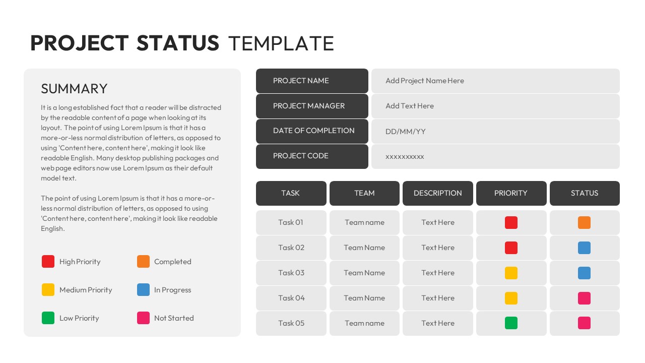 Project Status Template For PPT Presentation