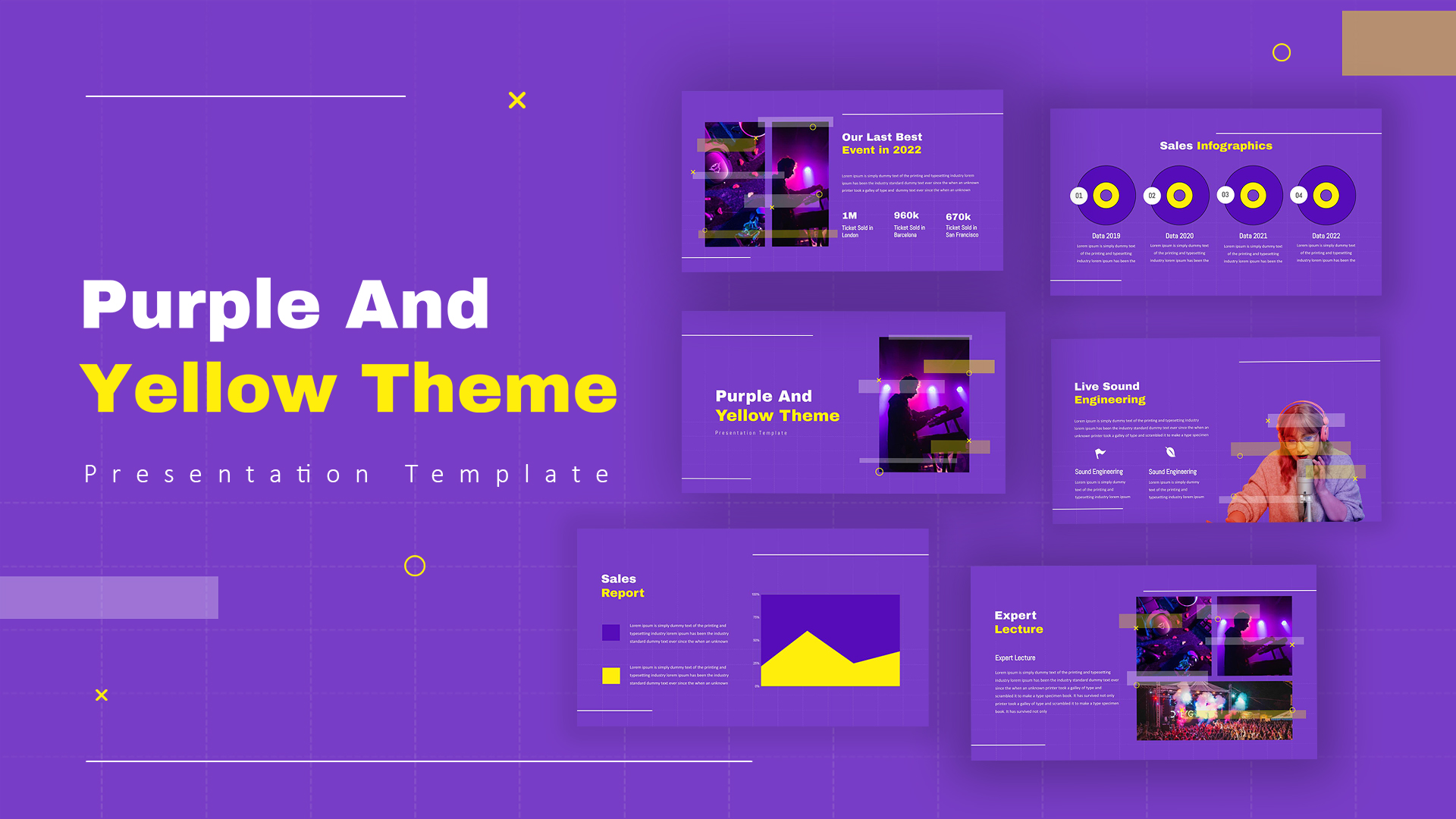 Purple And Yellow Templates For PowerPoint Presentation