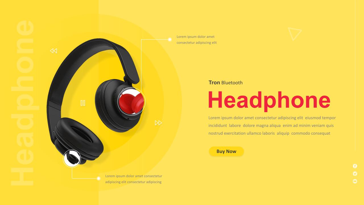 Headphone Product Showcase PowerPoint Template Yellow Color Theme