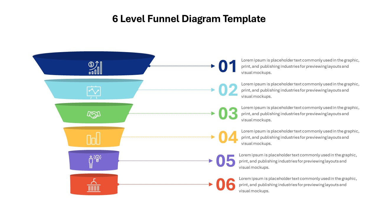 6 Level Funnel Diagram Template for PowerPoint and Google Slides