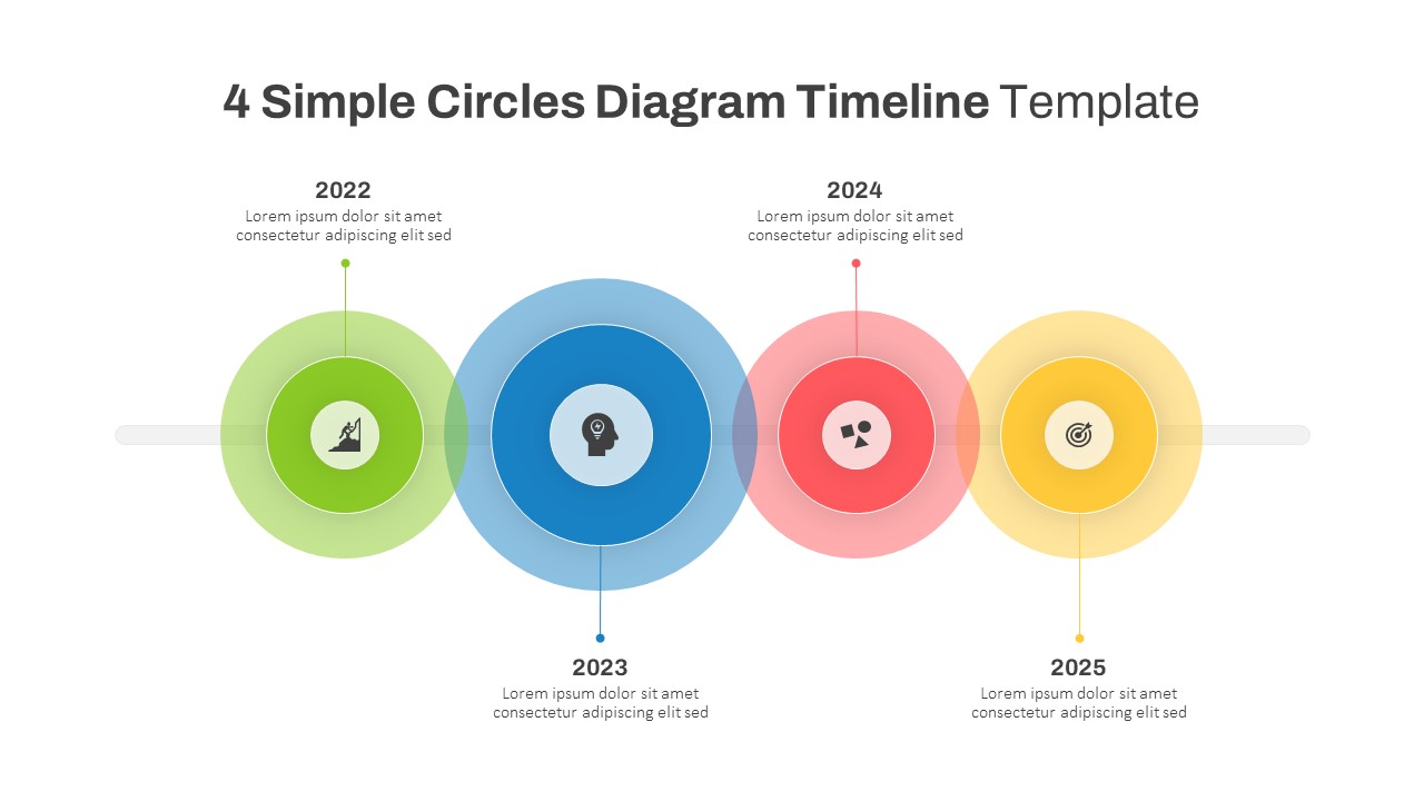 4 Simple Circles Editable Timeline Template PowerPoint