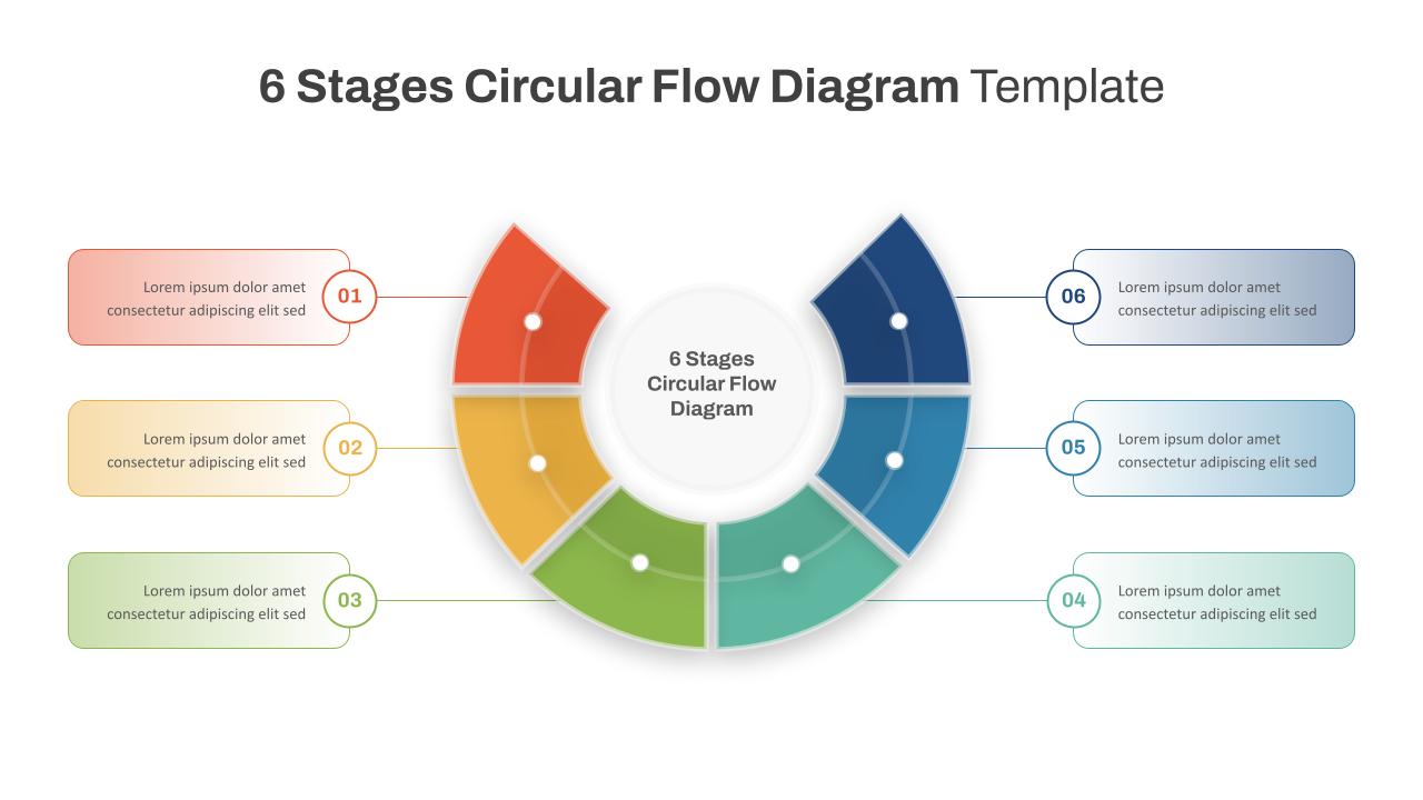 6 Stages Semi Circular Process Flow Diagram Ppt Template