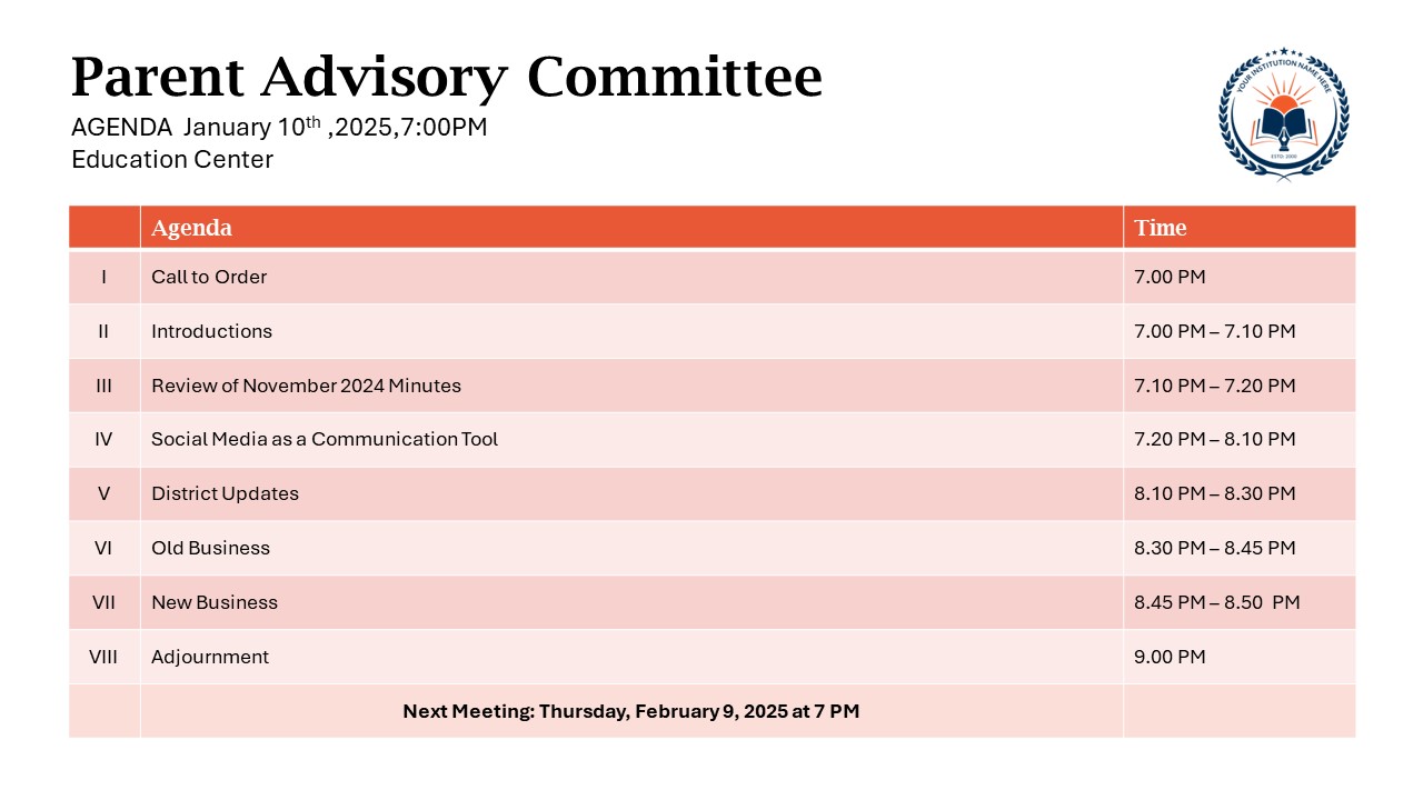 parent advisory council meeting agenda templates