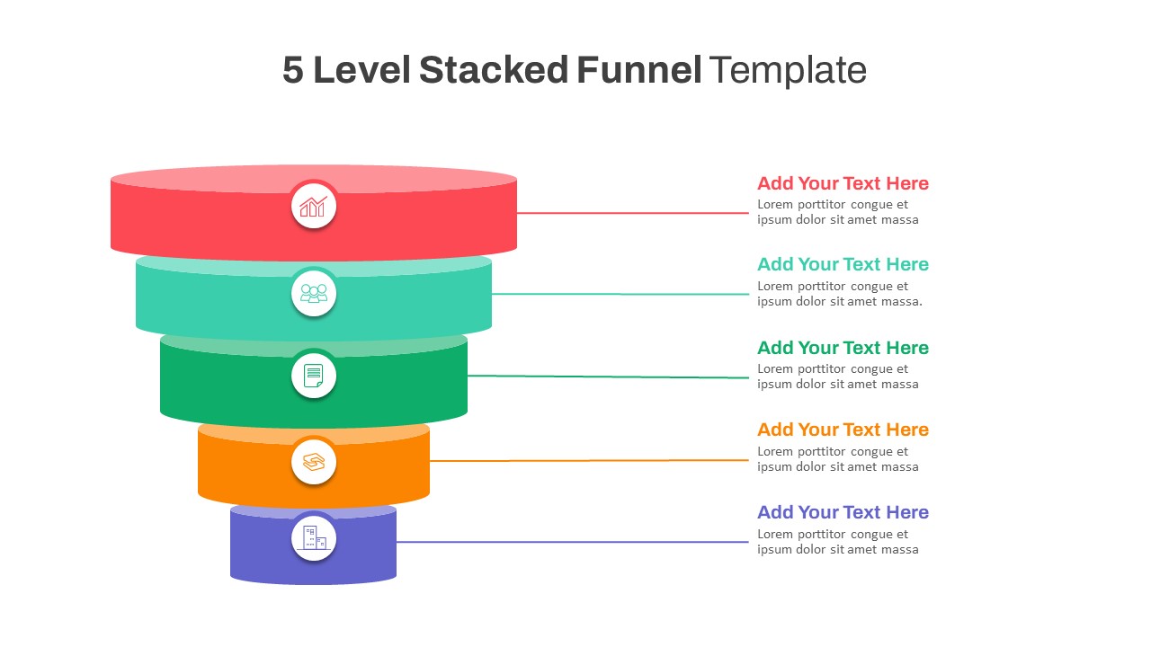 5 Level Stacked Funnel Diagram PowerPoint Template