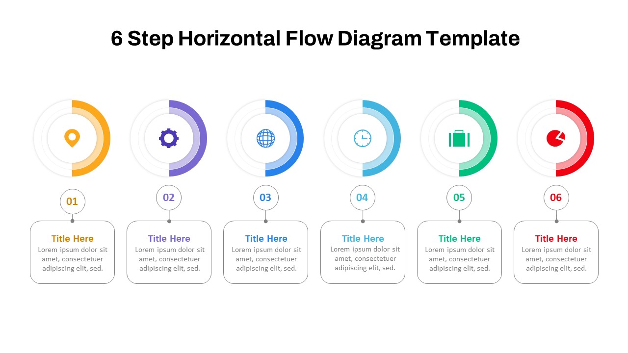 Editable 6 Step Horizontal Flow Diagram PowerPoint Template