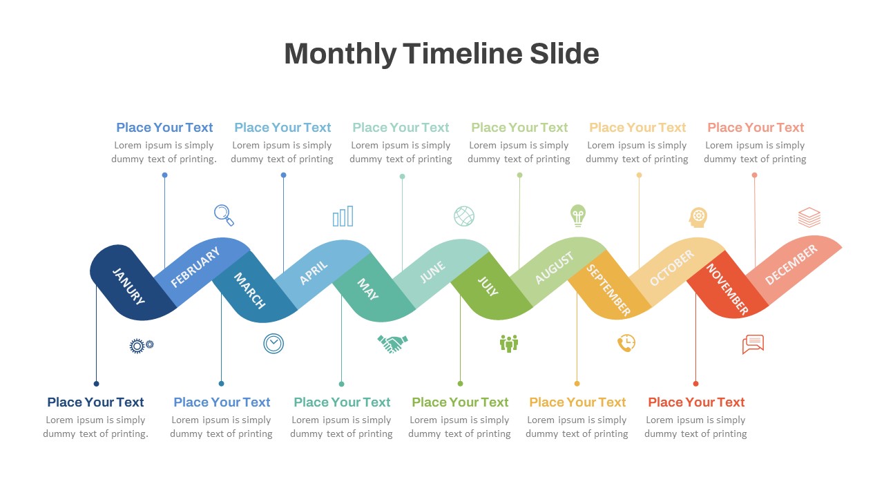 Monthly Wave PowerPoint Time Line Template