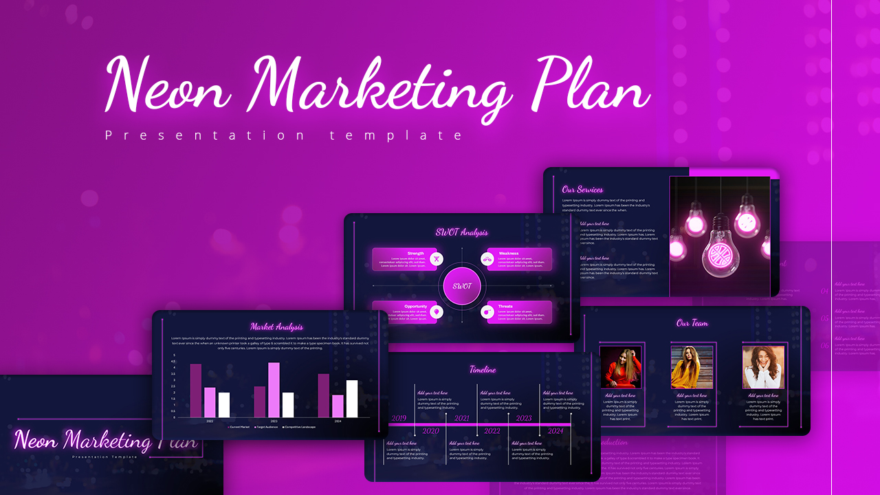 Neon Powerpoint Template For Marketing Plan Presentation