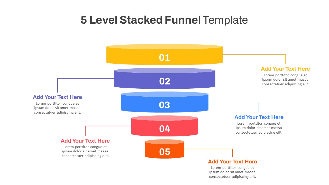 PowerPoint 5 Level Stacked Funnel Template