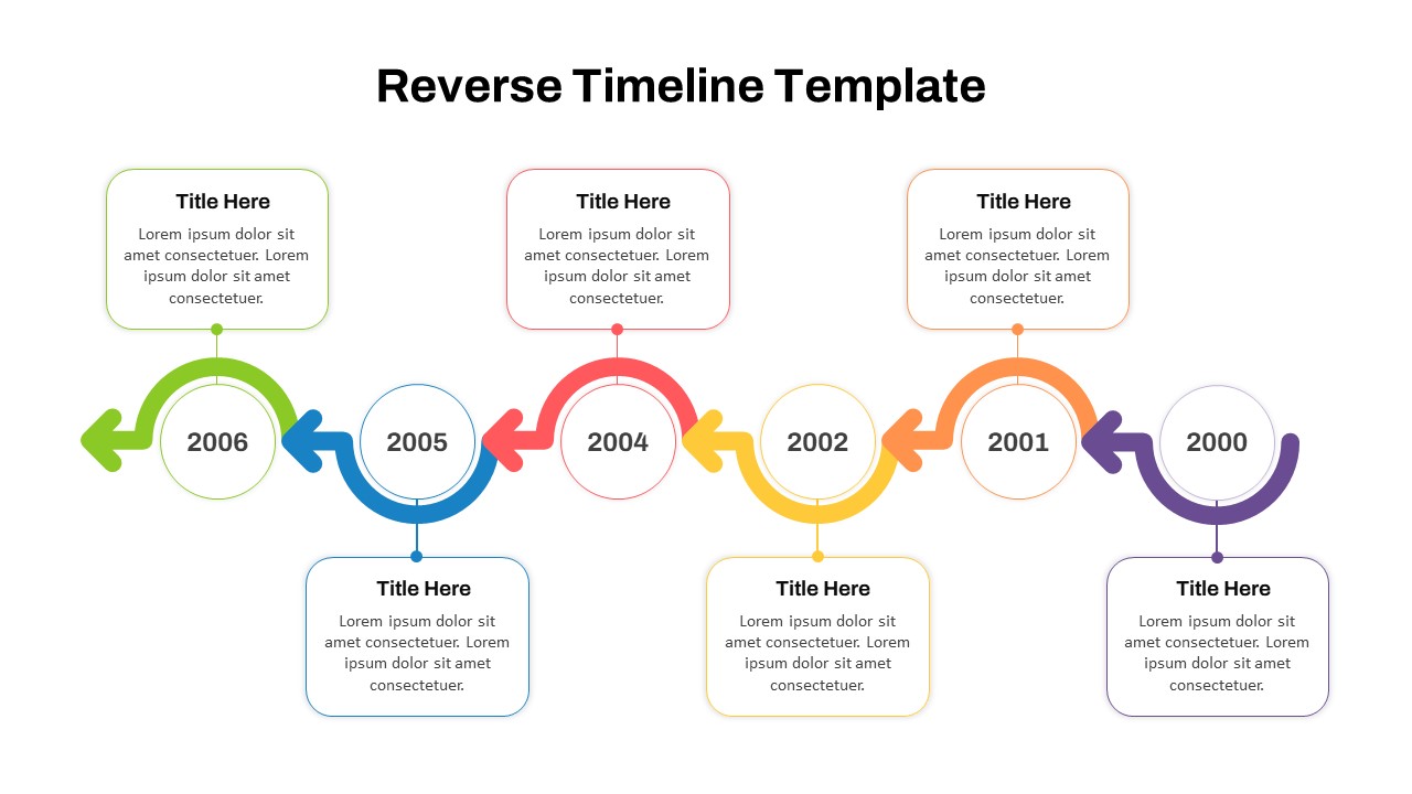 Reverse Timeline With Curved Arrow PowerPoint Template For Presentation