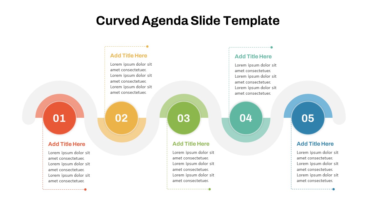 5 Point Curved PowerPoint Agenda Slide Template