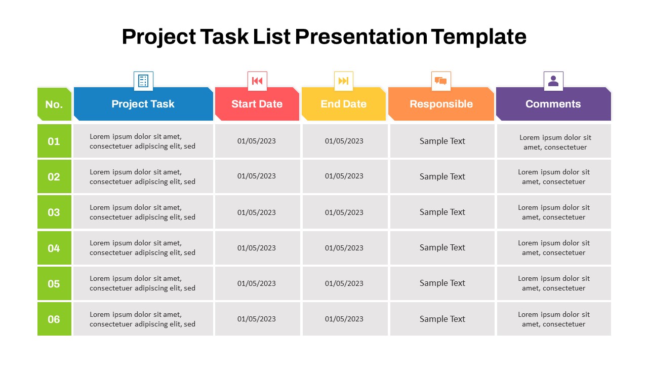 6 Project Task List PowerPoint Template and Google Slides