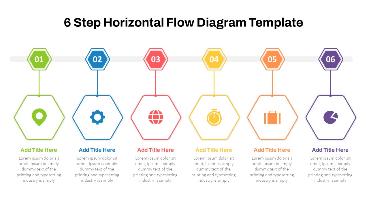 6 Step Horizontal Process Flow Diagram Template PowerPoint