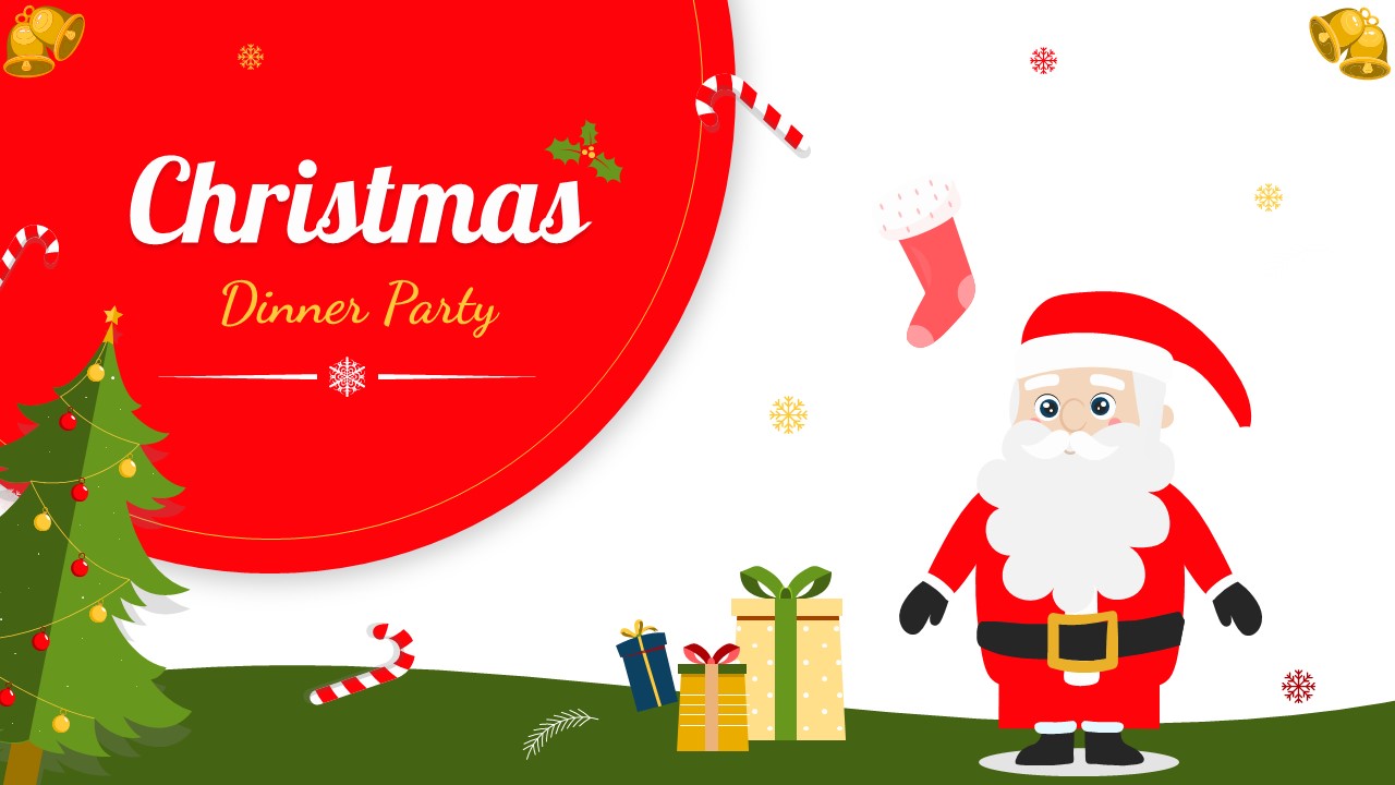 Editable Christmas Dinner Party Invitation PPT Template and Google Slides For Free