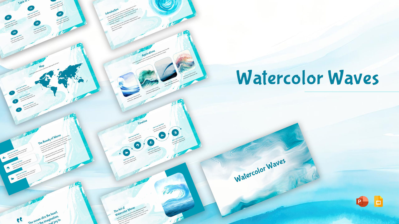 Free Watercolor Waves Powerpoint Presentation Template - Slidekit